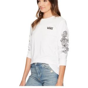 vans // white and black long-sleeve t-shirt